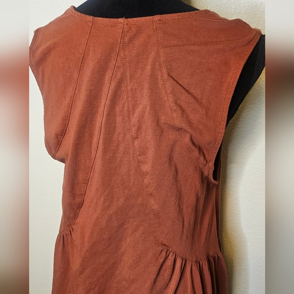 Rust Babydoll Cotton Mini Dress V Neck Size S - Picture 5 of 9